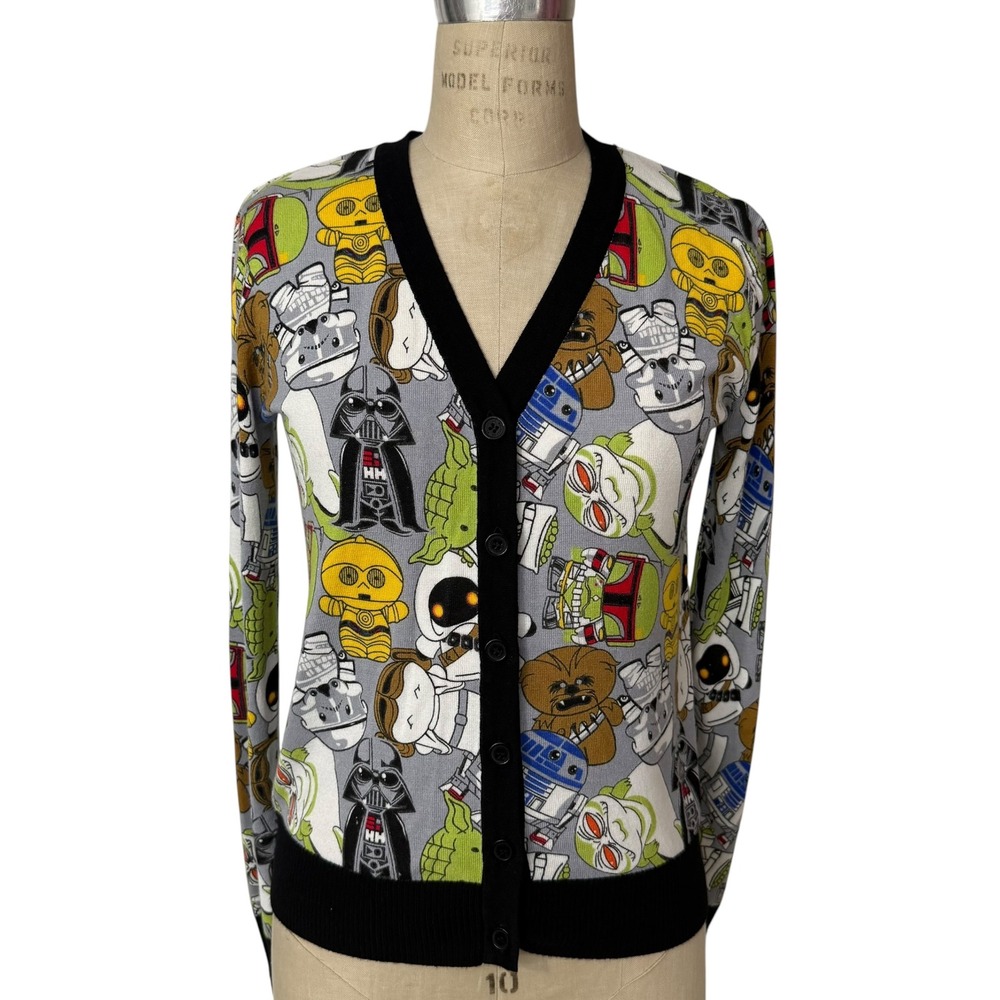 Star Wars We Love Fine Cardigan Sweater Womens S Chibi Character Lightweight